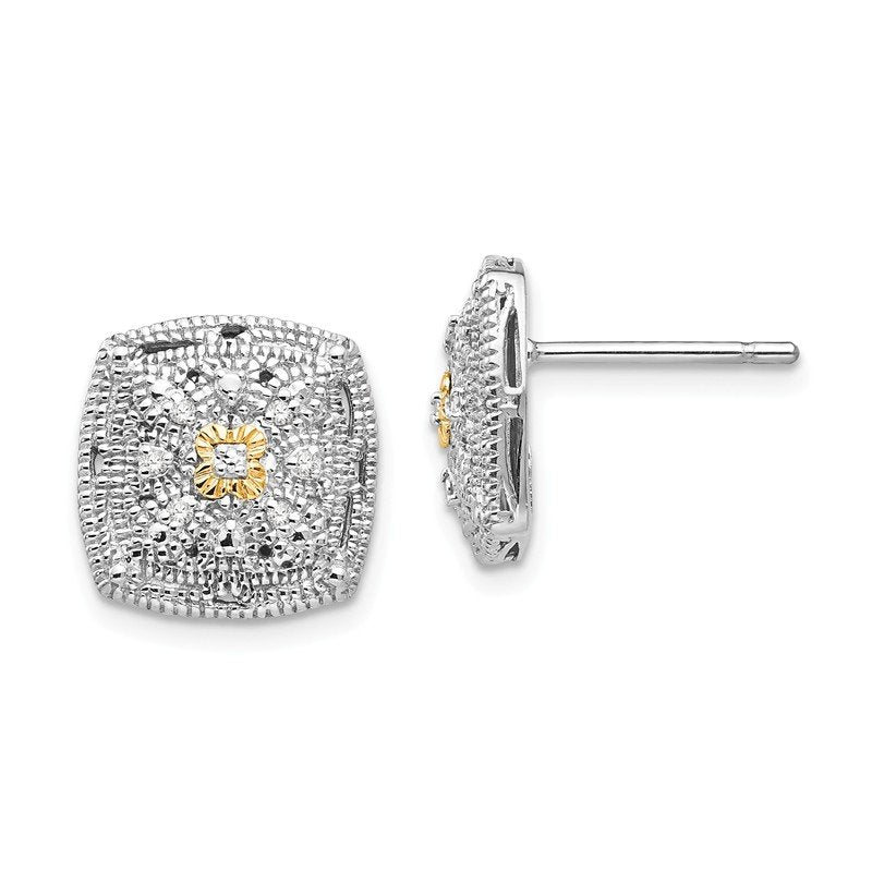 Sterling Silver Rhodium-plated with 14K Accent Diamond Post Earrings