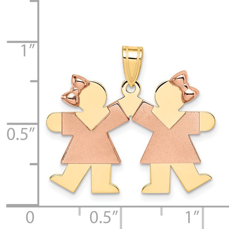 14k Two-tone The Kids Small Double Girls Engravable Kiss Charm