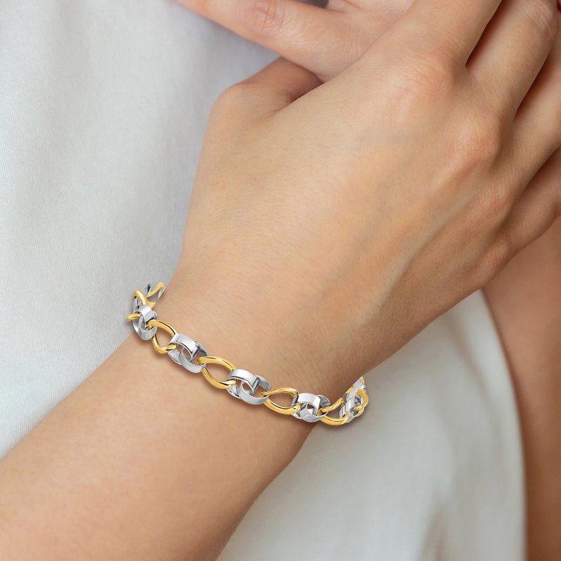 10K Two-tone Polished and D/C Link Bracelet