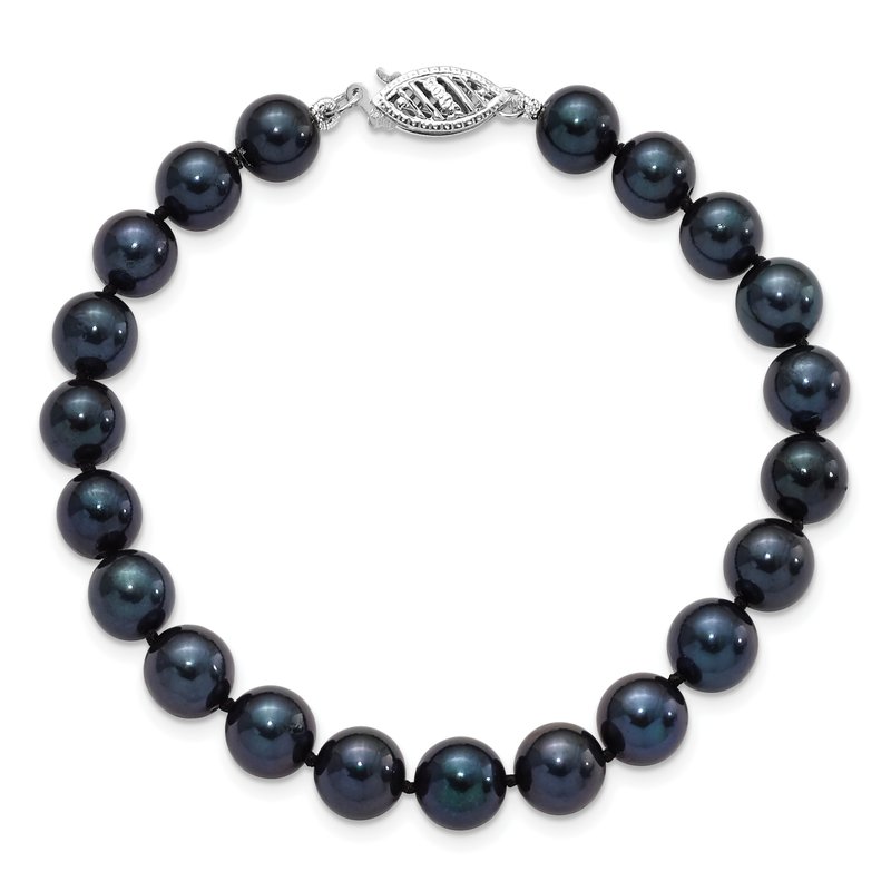 14k White Gold 7-8mm Black Round Akoya Saltwater Cultured Pearl 16 inch Necklace