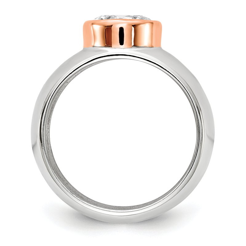 Sterling Silver Rhodium-plated and Rose Gold-plated Accent Brilliant-cut CZ Bezel Ring