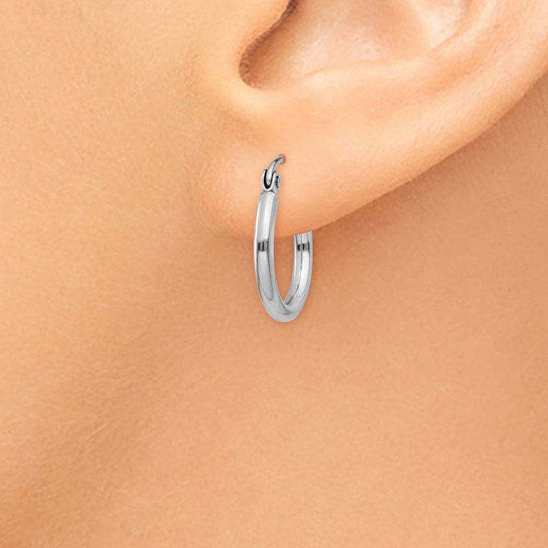 14k White Gold 2x15mm Polished Tube Hoop Earrings