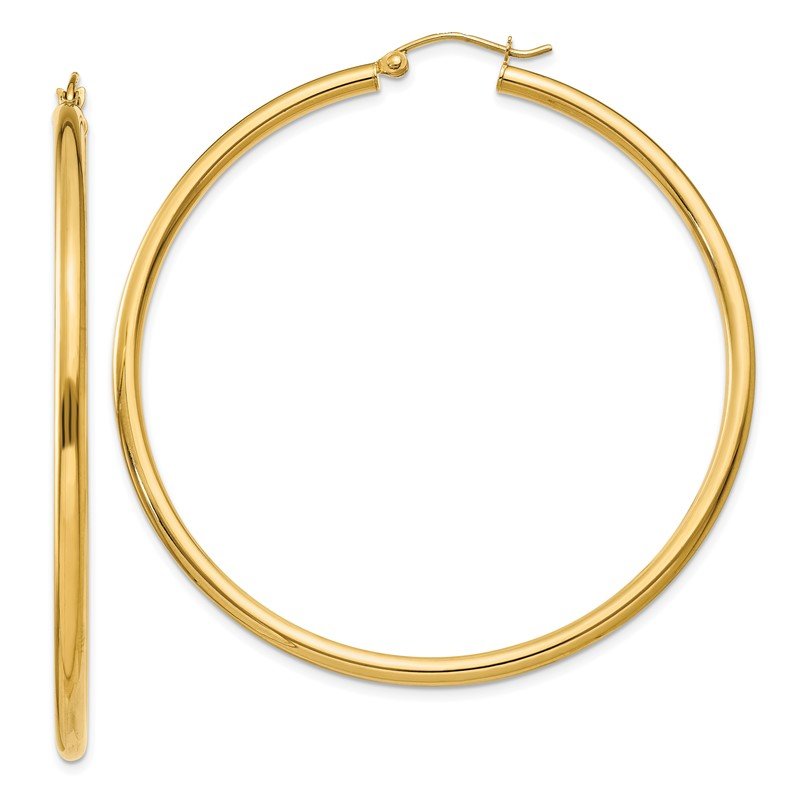 14K 2.5x55mm Polished Lightweight Tube Hoop Earrings