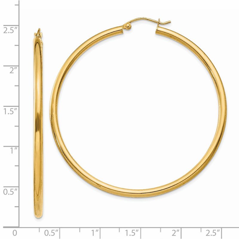 14K 2.5x55mm Polished Lightweight Tube Hoop Earrings