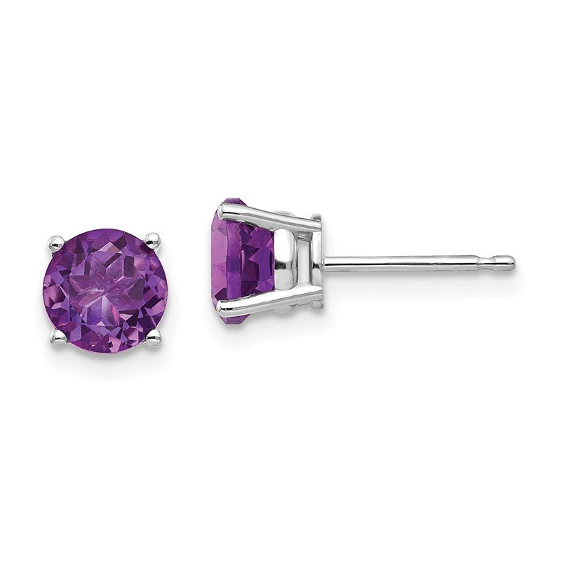 14k White Gold 6mm Round Amethyst Post Earrings