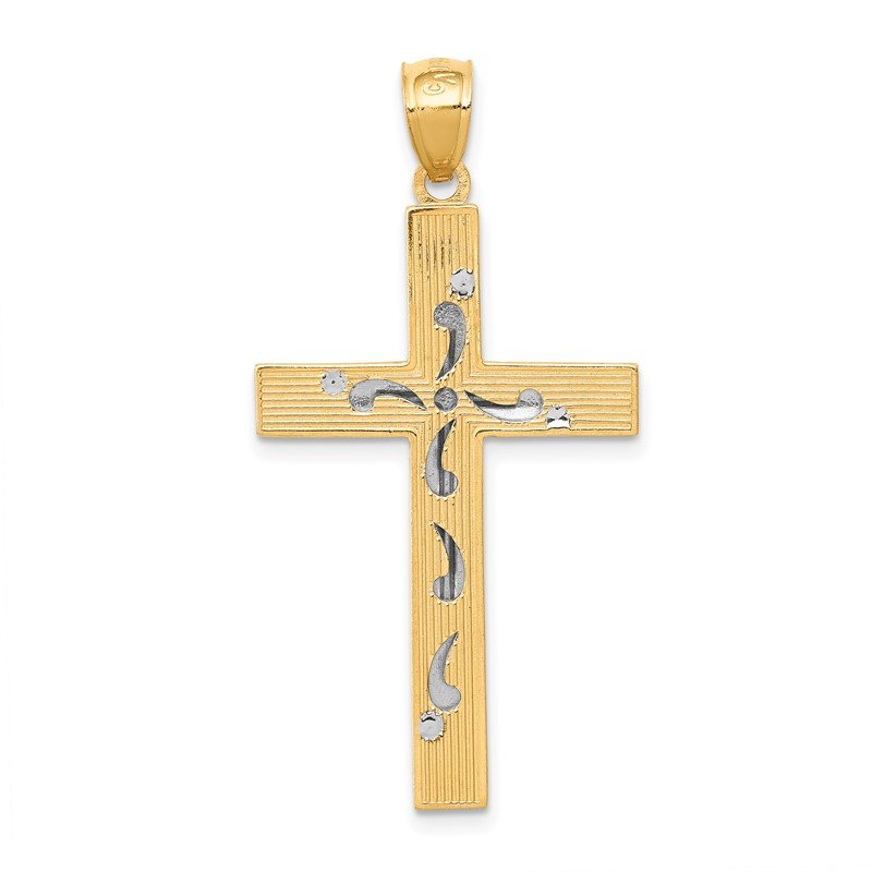 14k Two-Tone Diamond-cut Cross Pendant