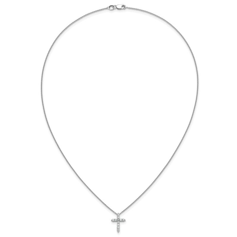 14k White Gold 1/4 carat Diamond Cross Pendant 18 inch Necklace