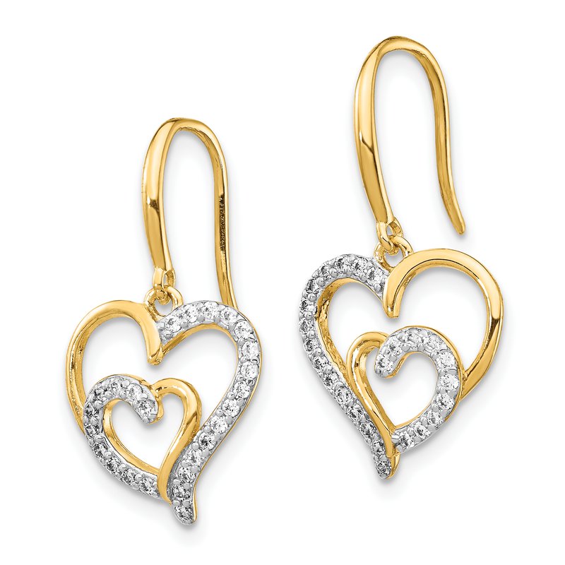 Sterling Silver Gold-plated Brilliant-cut CZ Heart Dangle Earrings