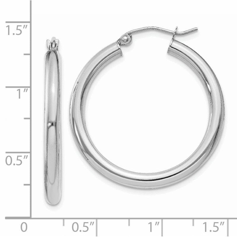 14K White Gold 3x30mm Polished Tube Hoop Earrings