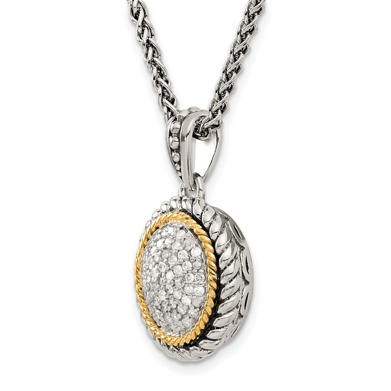 Sterling Silver with 14K Accent 18 Inch Antiqued Diamond Necklace
