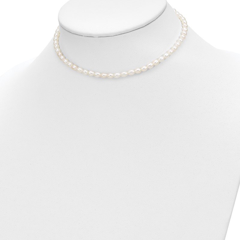 14k 3-5mm Semi-Round White Freshwater Cultured Pearl 12 inch Necklace, 4 inch Bracelet and Post Earrings Set