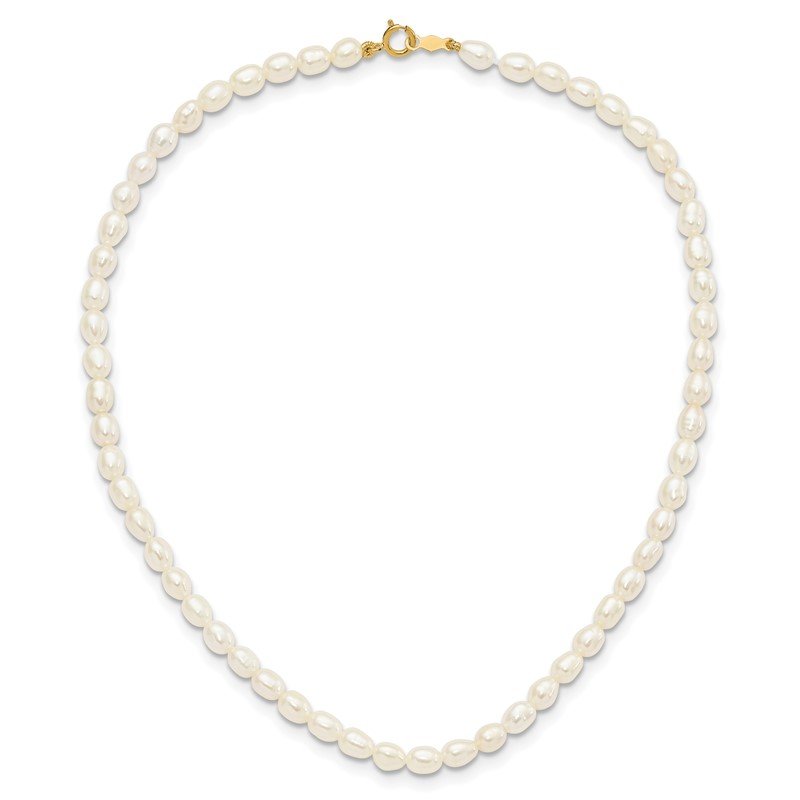 14k 3-5mm Semi-Round White Freshwater Cultured Pearl 12 inch Necklace, 4 inch Bracelet and Post Earrings Set