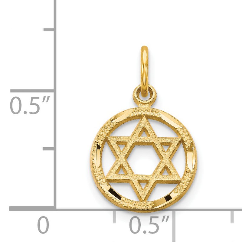 14k Solid Polished Star of David in Circle Charm
