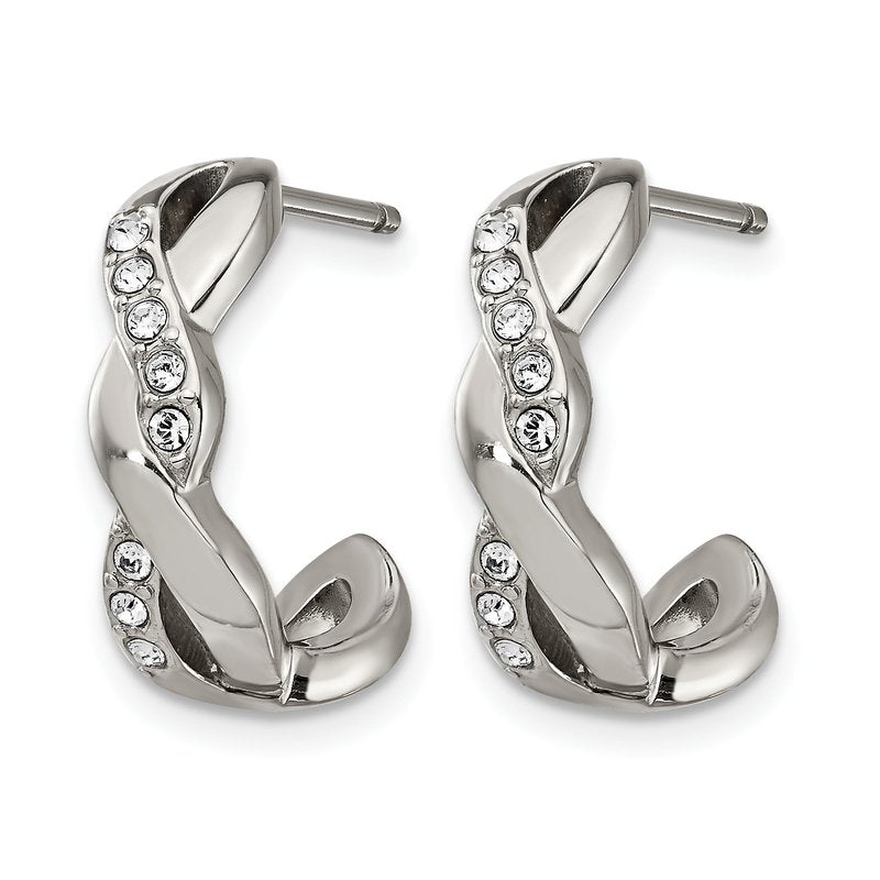 Stainless Steel Polished with Crystals Post Hoop Earrings