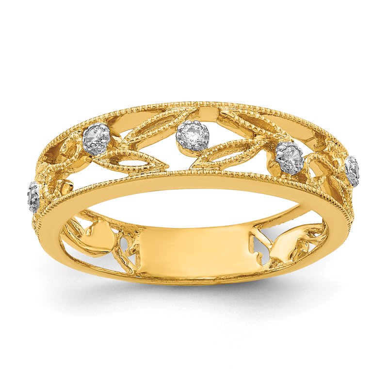 14k White Gold Flower Vine Design Diamond Ring