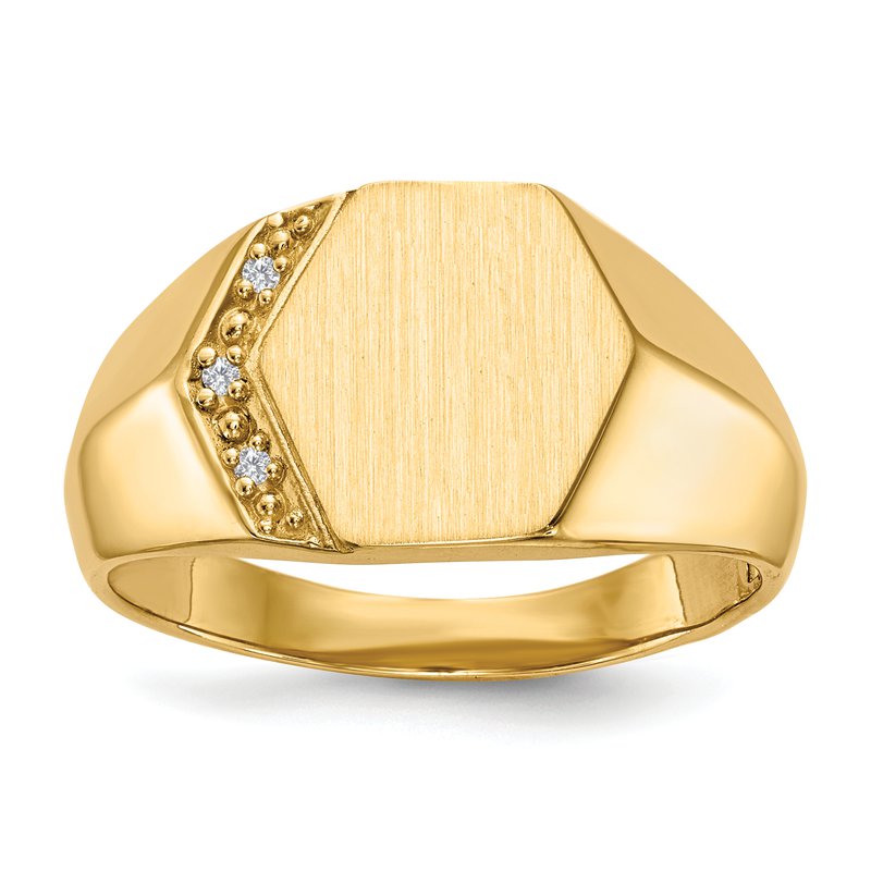 14k 11.5x11.5mm Open Back AA Diamond Mens Signet Ring