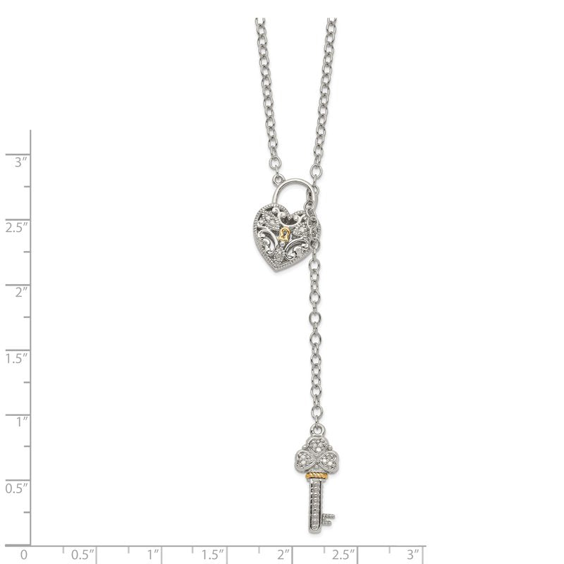 Sterling Silver Rhodium-plated with 14K Accent 18 Inch Diamond Heart Lock and Key Necklace