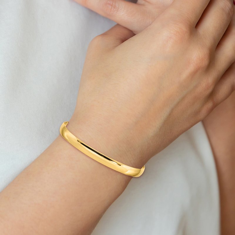 14k 6mm Solid Polished Half-Round Slip-On Round Bangle Bracelet