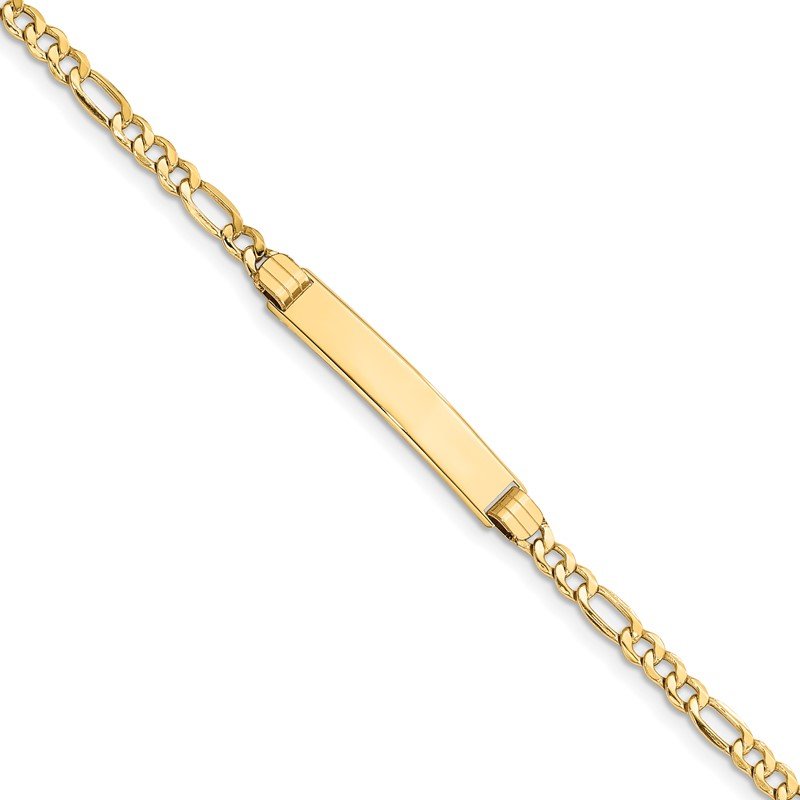 14k Polished Semi-Solid Chain/Solid Plate Figaro Link 25.5x5mm Plate 7 inch ID Bracelet