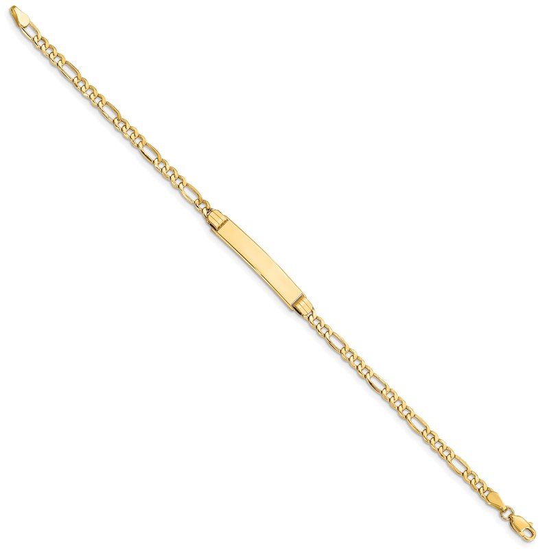 14k Polished Semi-Solid Chain/Solid Plate Figaro Link 25.5x5mm Plate 7 inch ID Bracelet