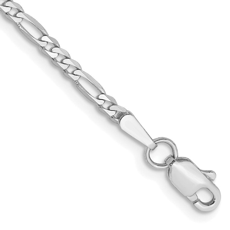 14K White Gold 10 inch 2.25mm Flat Figaro with Lobster Clasp Anklet