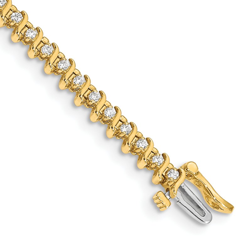 14k Complete 7/8 carat Round AA Diamond 2-prong S-link 7 inch Tennis Bracelet