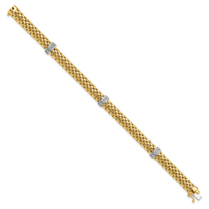 14k Two-Tone Polished Complete .05ct Diamond and Mesh 17 inch Necklace