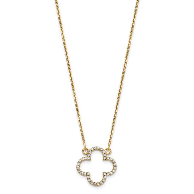 14k Polished 1/4 carat Diamond Quatrefoil Design 18 inch Necklace