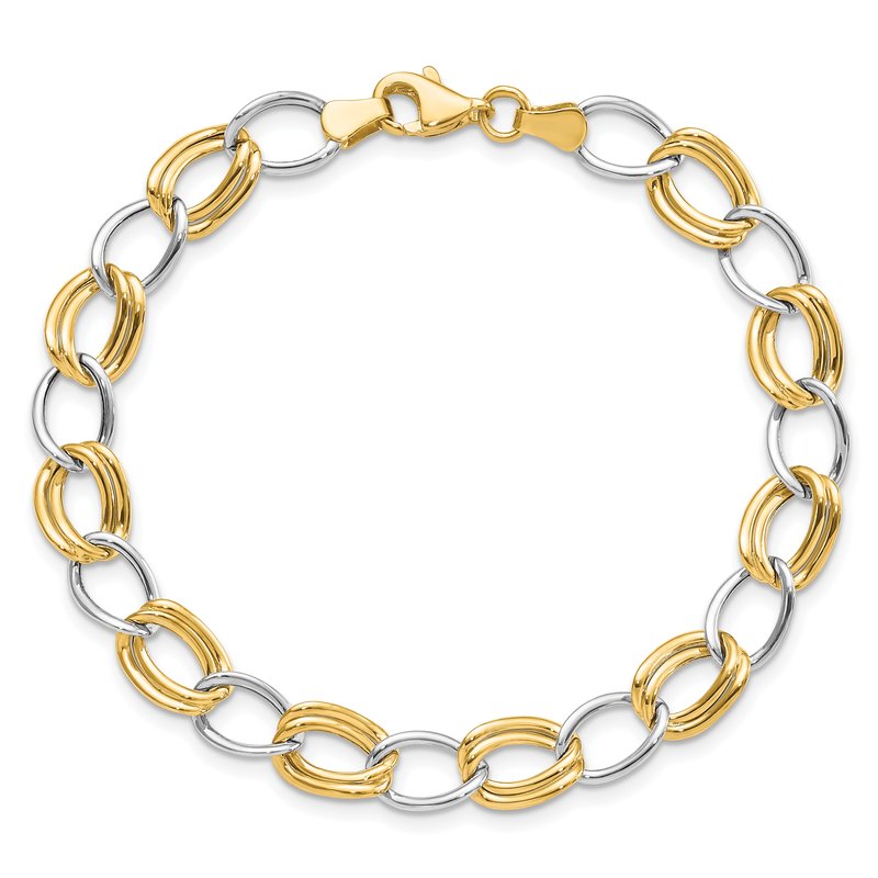 14K Two-Tone Polished 8mm Fancy Open Curb Link 7.5 inch Bracelet