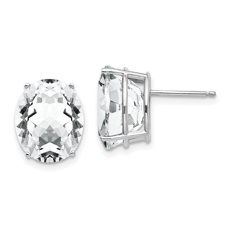 14k White Gold 12x10mm Oval Cubic Zirconia Stud Earrings