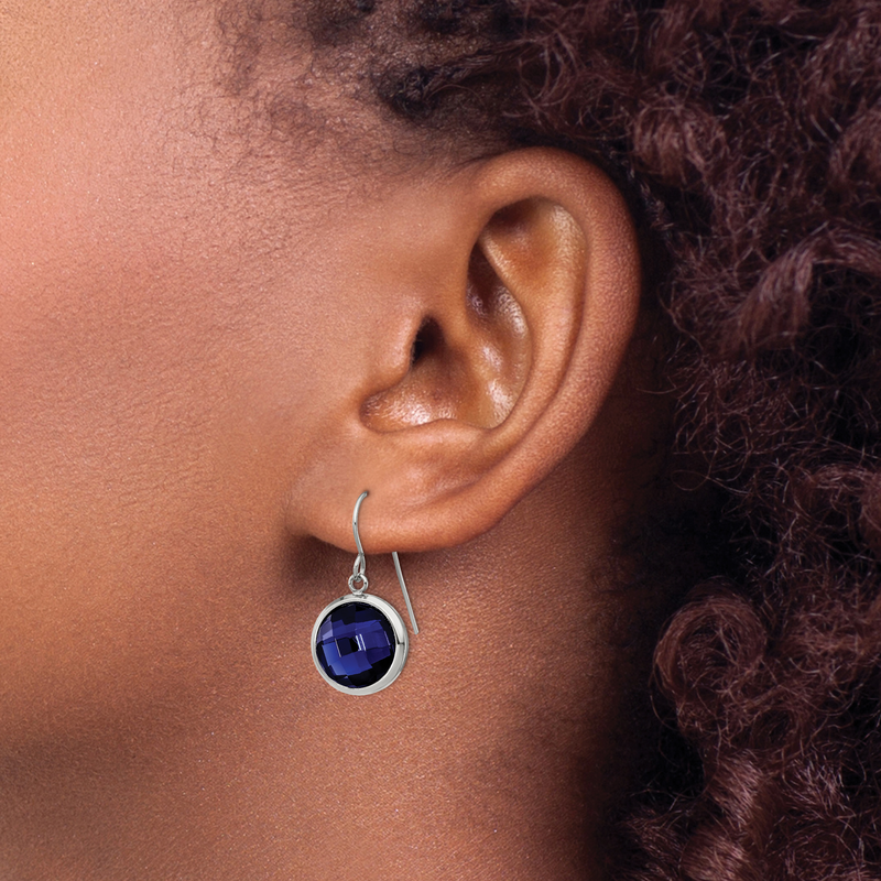 Stainless Steel Polished with Blue Glass Dangle Shepherd Hook Earrings