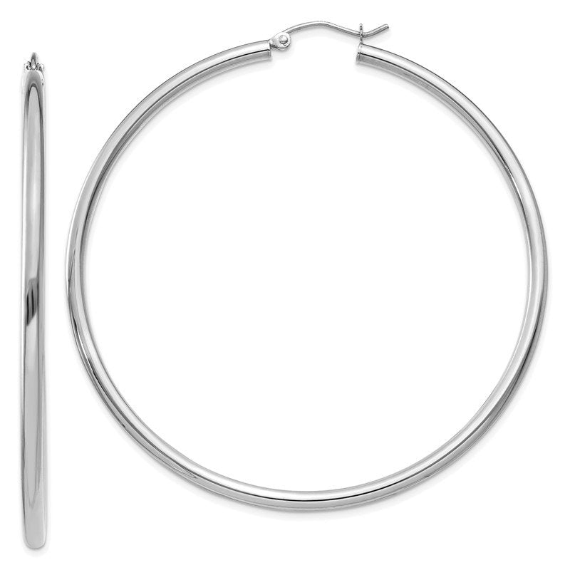 14K White Gold 2.5x60mm Polished Lightweight Tube Hoop Earrings