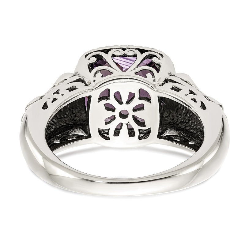 Sterling Silver with 14K Accent Antiqued Cushion Amethyst Ring