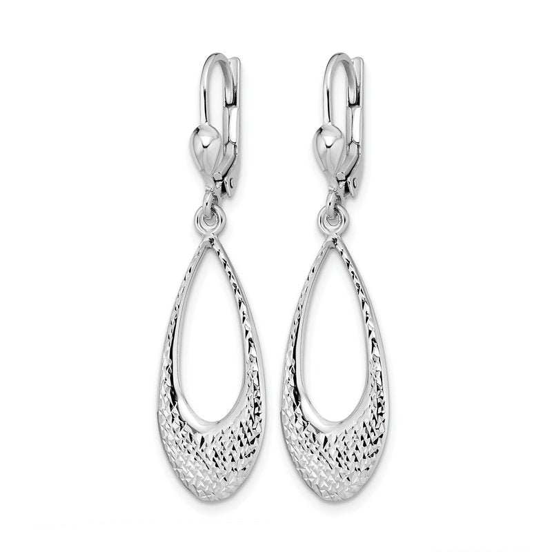 10K White Gold Polished and D/C Leverback Earrings