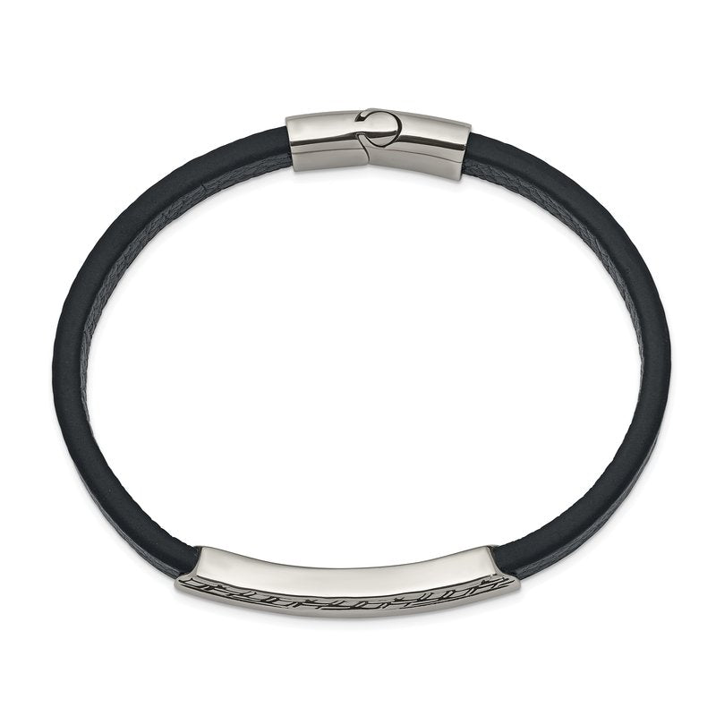 Stainless Steel Antiqued and Polished Navy Blue Leather 8.25 inch Bracelet