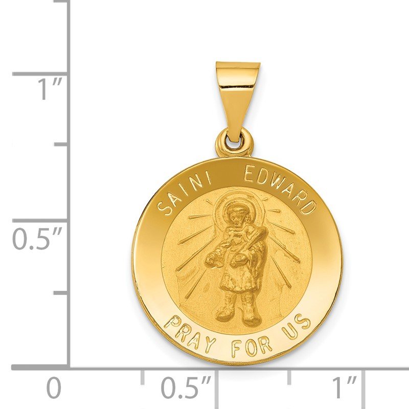 14k Polished and Satin Hollow St Edward Medal Round Pendant