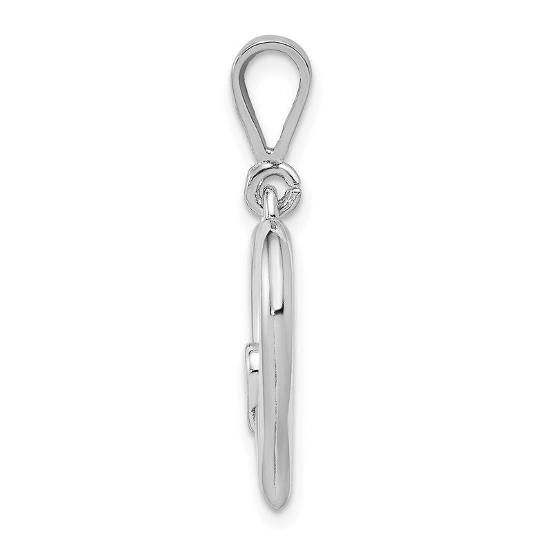 14k White Gold Solid Satin and Polished Fancy 3-D Heart Pendant