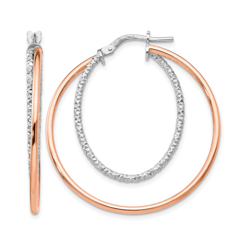 Sterling Silver Rose-tone D/C Hoop Earrings