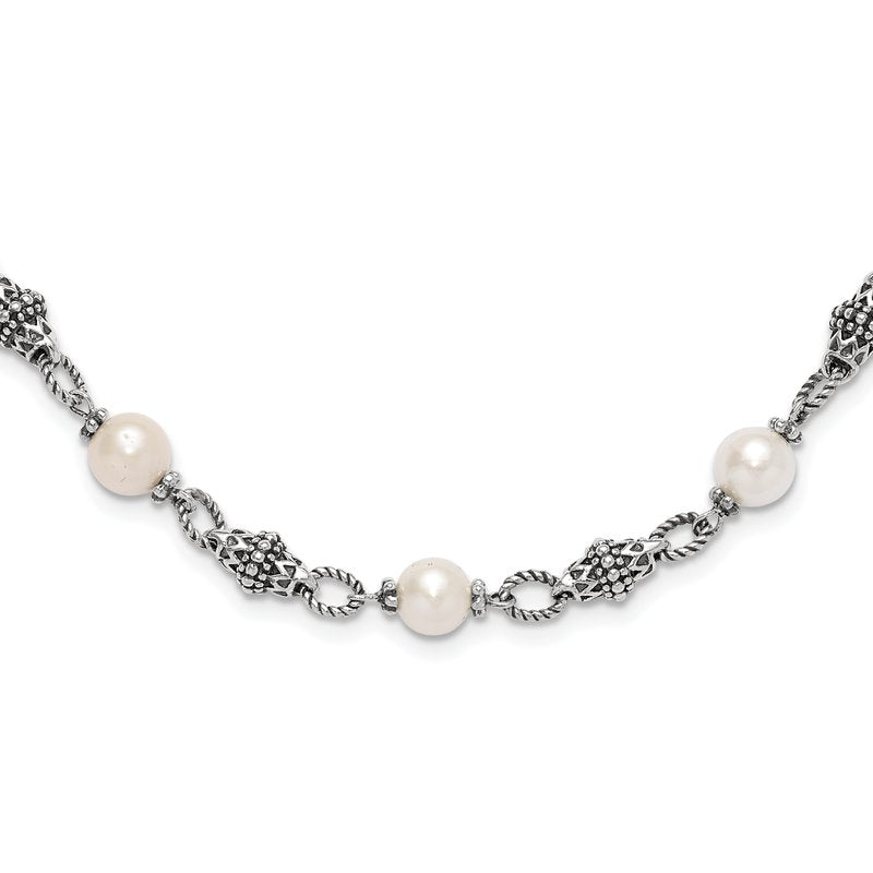 Sterling Silver 20 Inch Antiqued  8-8.5mm Freshwater Cultured Pearl Necklace