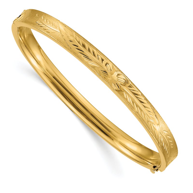 14k 4/16 Diamond-cut Concave 6.00mm Hinged Oval Bangle Bracelet
