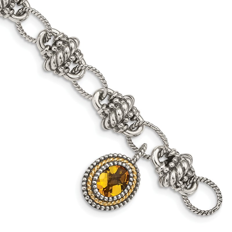 Sterling Silver with 14K Accent 7.75 Inch Antiqued Oval Citrine Bracelet