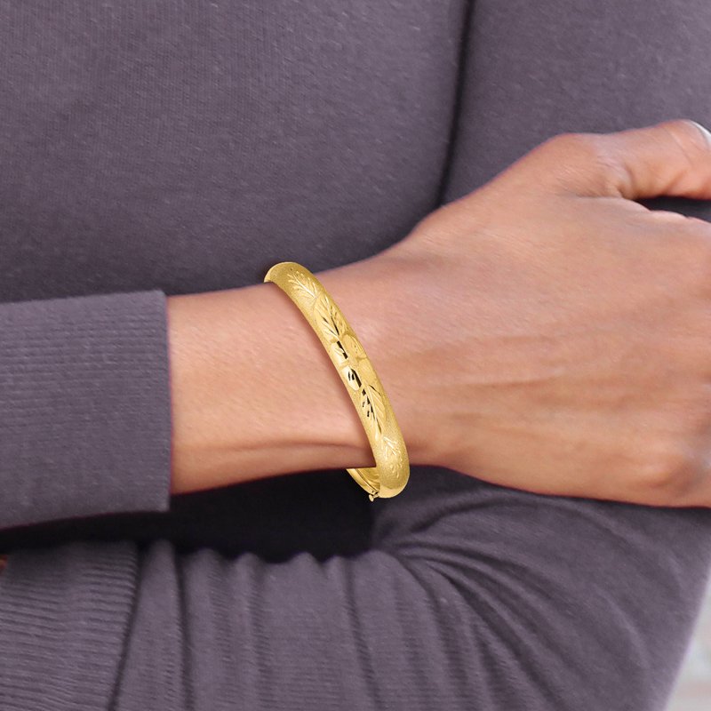 14k 5/16 Florentine Engraved 8.00mm Hinged Round Bangle Bracelet