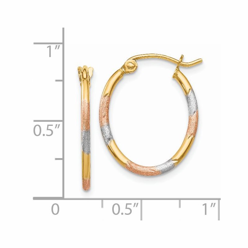 14K w/White and Rose Rhodium Diamond Cut Hoop Earrings