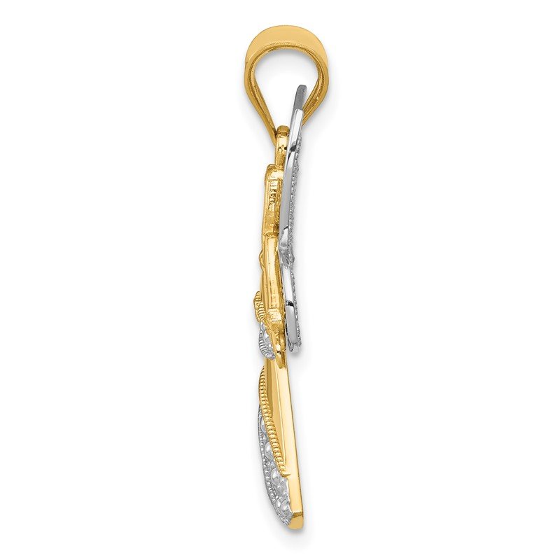 14KTwo-tone and White Rhodium Filigree Angel Pendant