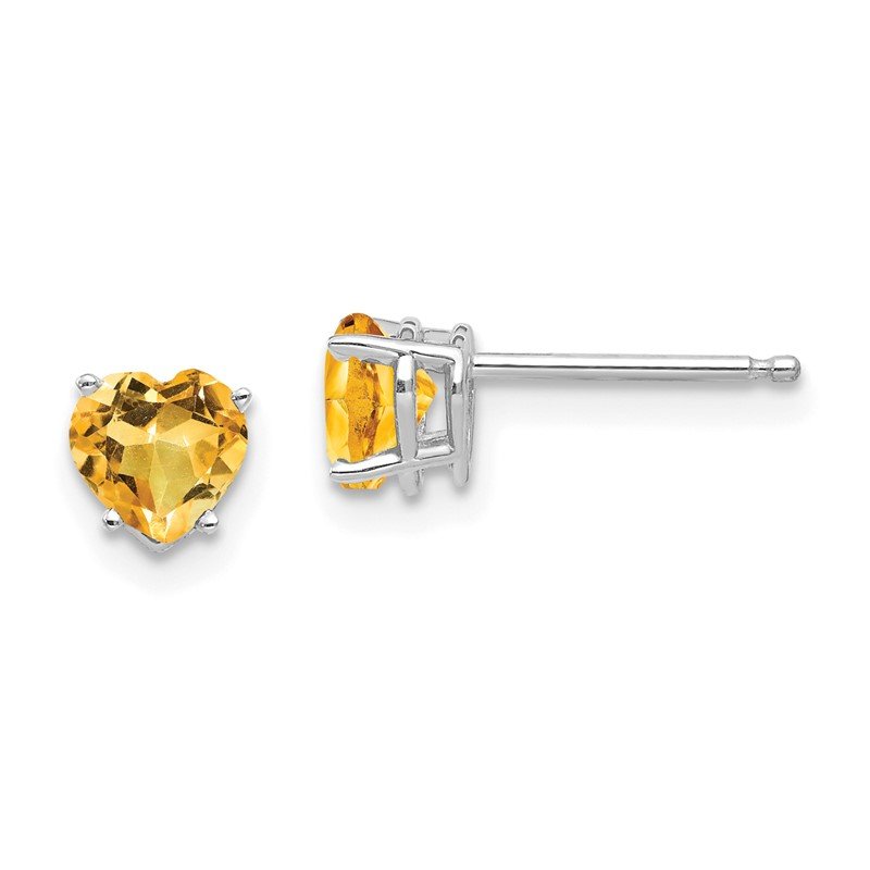 14k White Gold 5mm Heart Citrine Post Earrings