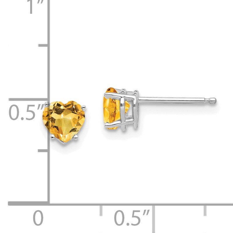 14k White Gold 5mm Heart Citrine Post Earrings