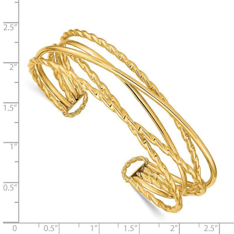 14k Polished Multi Tube Oval Cuff Bangle Bracelet