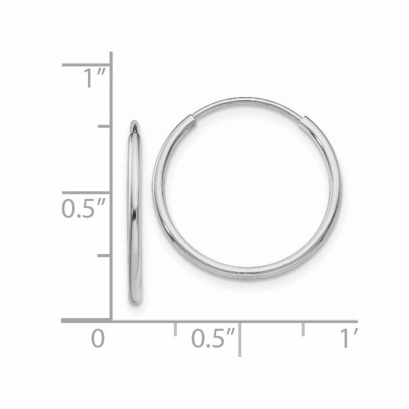 14k White Gold 1.2x20mm Polished Endless Tube Hoop Earrings