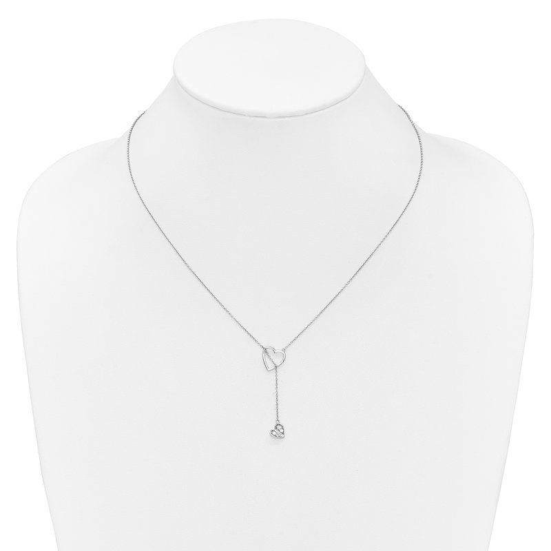 14k White Gold 1/15 carat Diamond Heart with Dangle 18 inch Lariat Necklace