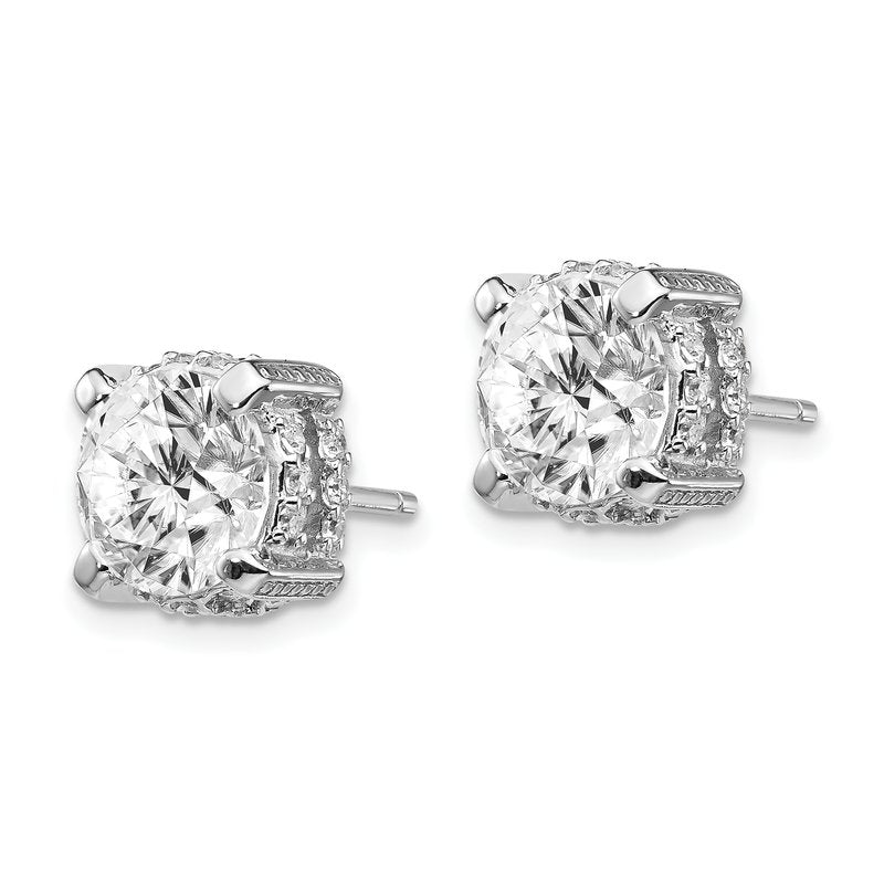 Sterling Silver Rhodium-plated Brilliant-cut 8mm CZ Stud Post Earrings